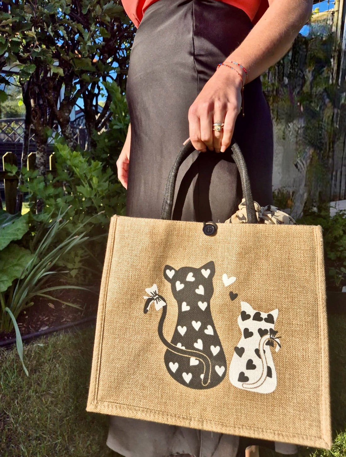 VÄSKA - i slitstark & miljövänlig jute med kattmotiv