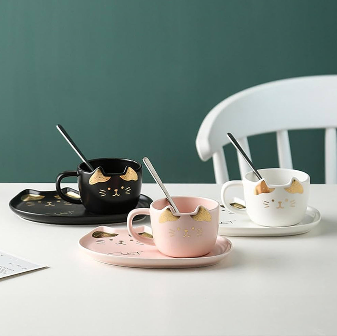 FIKASET - 3 delar i keramik kopp, fat & sked