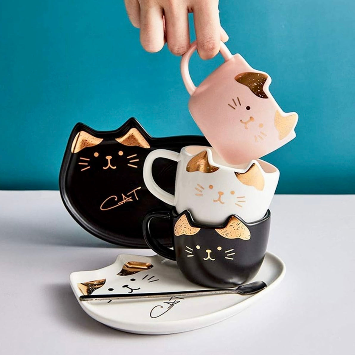 FIKASET - 3 delar i keramik kopp, fat & sked