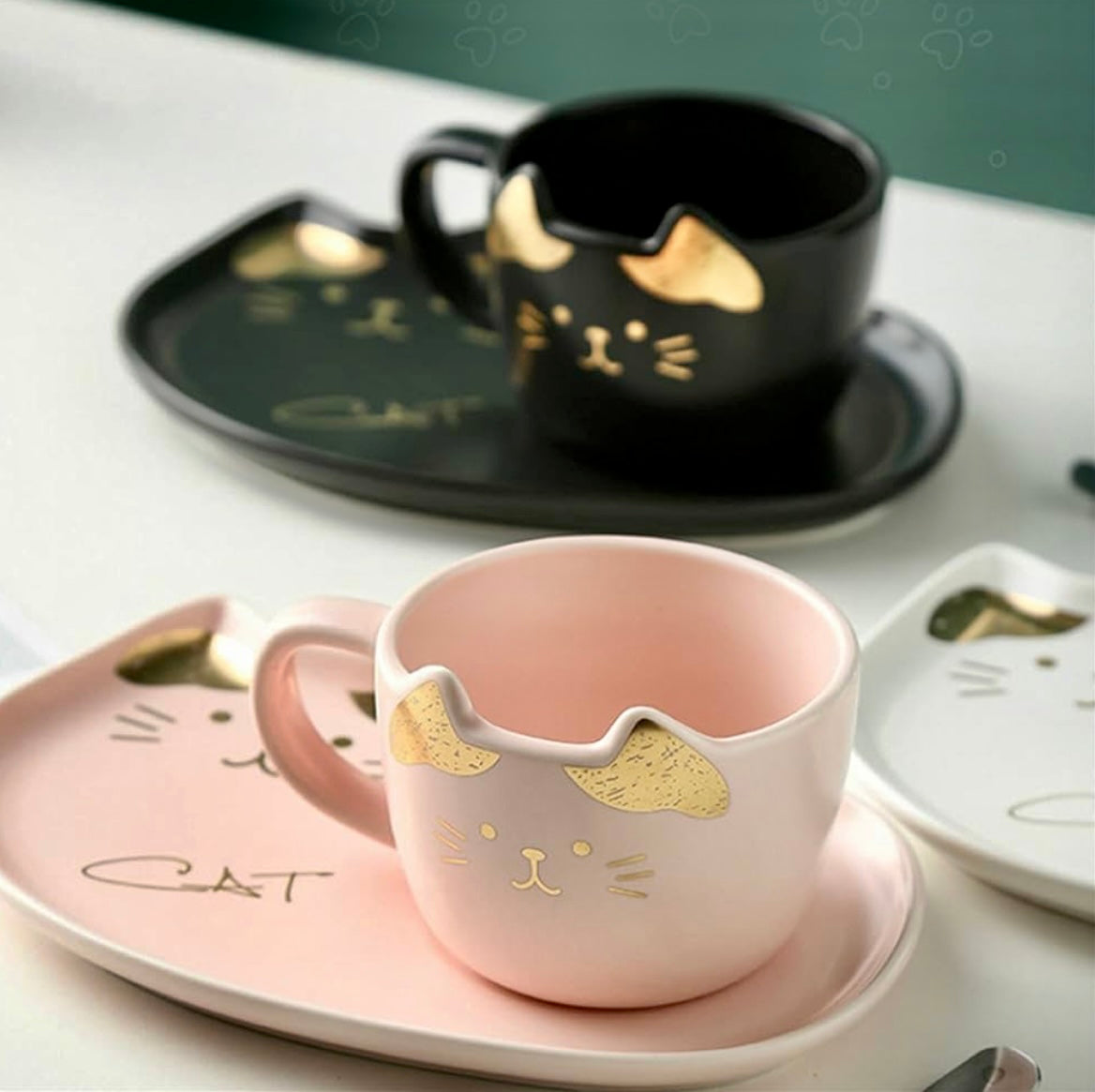 FIKASET - 3 delar i keramik kopp, fat & sked