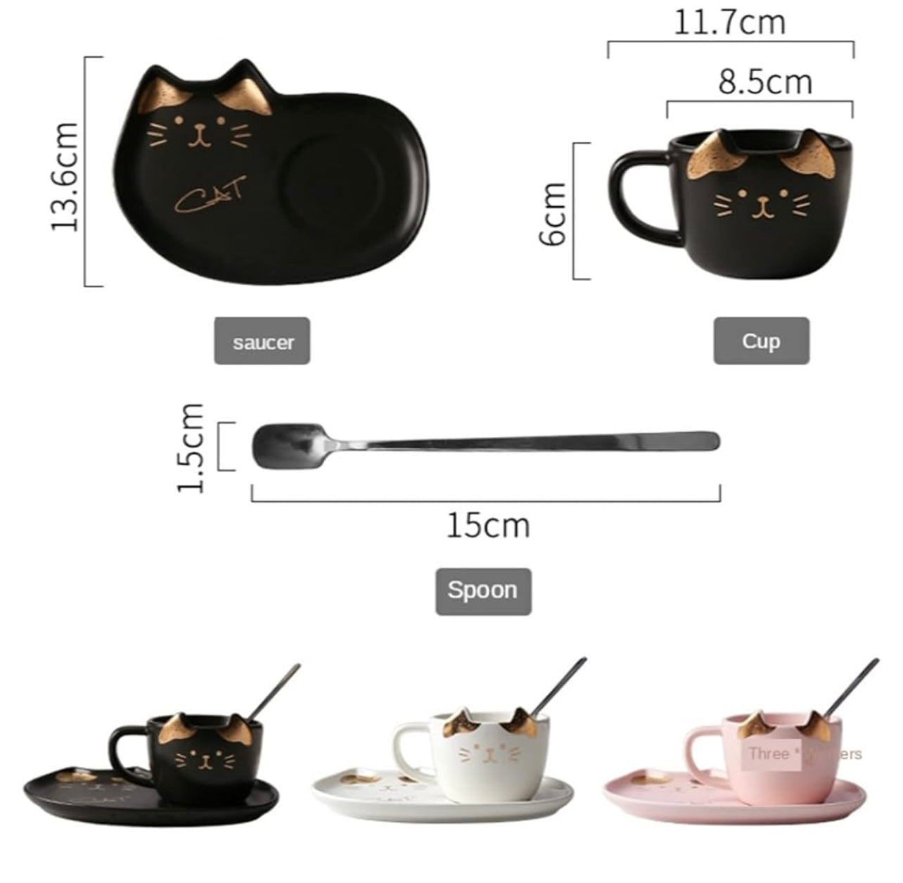 FIKASET - 3 delar i keramik kopp, fat & sked